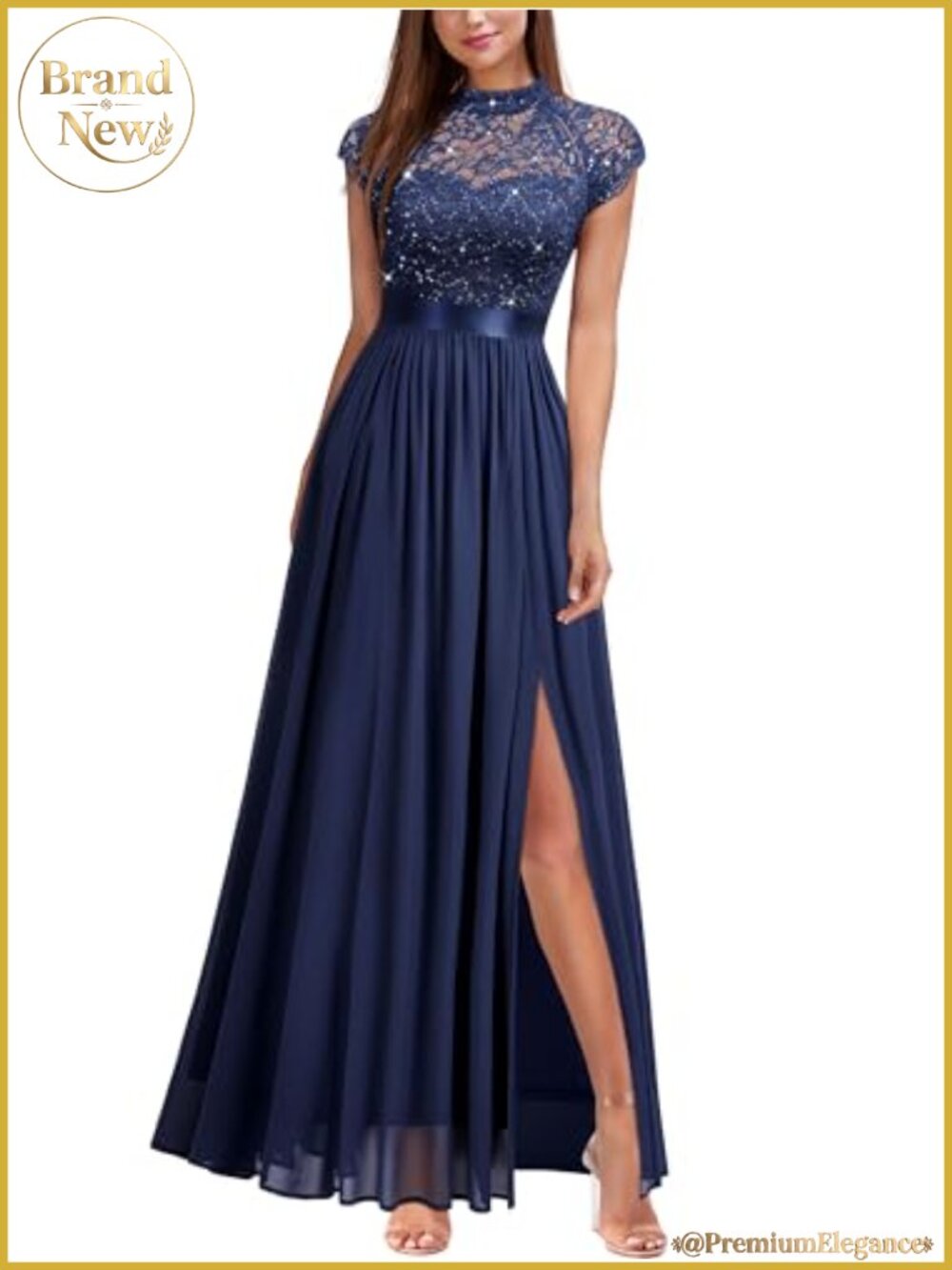 Sequin Lace Chiffon Evening Party A-Line Split Maxi Dress